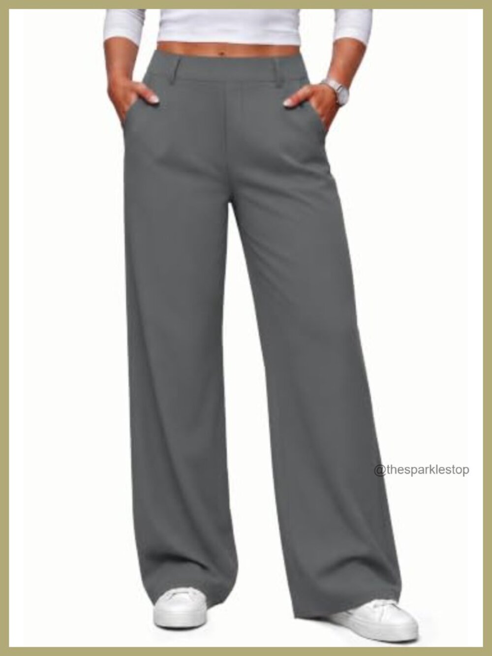 Wide Leg Pants Pull-On High Waist Business Casual Slacks
